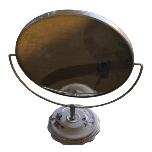VTG Porcelain Base Double Sided Magnifying Vanity Make Up Mirror Roses Floral - Picture 4 of 10